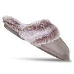 Jessica Simpson Women's Comfy Faux Fur House Slipper Scuff Memory Foam Slip on Anti-Skid Sole, Grey, Large