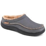 Zigzagger Men's Slip On Moccasin Slippers, Indoor/Outdoor Warm Fuzzy Comfy House Shoes, Fluffy Wide Loafer Slippers,Grey, 11-12 D(M) US