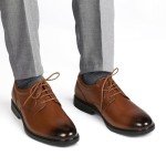 HEEZ Men's Oxford Shoes, Brown Lace Up Dress Oxford Shoes, Comfortable Classic Formal Shoes for Men with Round Toe, Removable Rebounded Insole, Medium Arch Support, Lightweight PU Outsole, Size 7