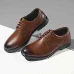 HEEZ Men's Oxford Shoes, Brown Lace Up Dress Oxford Shoes, Comfortable Classic Formal Shoes for Men with Round Toe, Removable Rebounded Insole, Medium Arch Support, Lightweight PU Outsole, Size 7