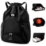 ZIXKUB Basketball Backpack, Soccer Bag with Ball Compartment/Separate Shoe Bag/Wet Pocket, Sports Drawstring Backpack for Men Women, Large Water Resistant Draw String Back Bag Gym Bag for Swim（Black）