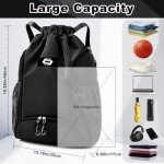 ZIXKUB Basketball Backpack, Soccer Bag with Ball Compartment/Separate Shoe Bag/Wet Pocket, Sports Drawstring Backpack for Men Women, Large Water Resistant Draw String Back Bag Gym Bag for Swim（Black）