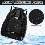 ZIXKUB Basketball Backpack, Soccer Bag with Ball Compartment/Separate Shoe Bag/Wet Pocket, Sports Drawstring Backpack for Men Women, Large Water Resistant Draw String Back Bag Gym Bag for Swim（Black）