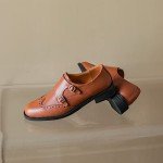 U-lite Womens Monk Strap Shoes Sheepskin Perforated Fashion Buckle Vamp Brouge Oxfords Dress Shoes Brown 10.5