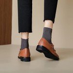 U-lite Womens Monk Strap Shoes Sheepskin Perforated Fashion Buckle Vamp Brouge Oxfords Dress Shoes Brown 10.5