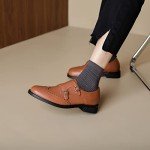 U-lite Womens Monk Strap Shoes Sheepskin Perforated Fashion Buckle Vamp Brouge Oxfords Dress Shoes Brown 10.5