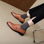 U-lite Womens Monk Strap Shoes Sheepskin Perforated Fashion Buckle Vamp Brouge Oxfords Dress Shoes Brown 10.5