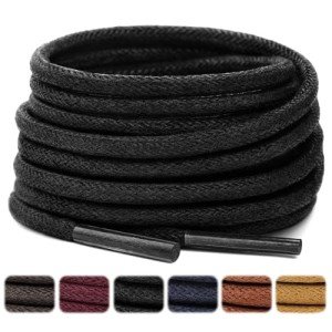Stepace 1/8" Waxed Round Shoe Laces, [2 Pair] Oxford Shoelaces for Boots and Dress Shoes Black-86