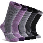 DYW Womens Merino Wool Hiking Socks Thermal Warm Winter Boot Crew Socks Cushion Work Walking Gift Socks 5 Pairs （5 Pairs Color Mix A,Large）