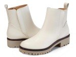 Coutgo Womens Low Heel Chelsea Ankle Boots Platform Lug Sole Booties Pull On Fall Short Boot Shoes, Beige, Size 8
