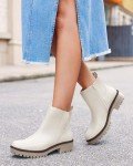 Coutgo Womens Low Heel Chelsea Ankle Boots Platform Lug Sole Booties Pull On Fall Short Boot Shoes, Beige, Size 8