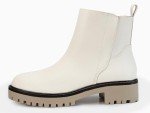 Coutgo Womens Low Heel Chelsea Ankle Boots Platform Lug Sole Booties Pull On Fall Short Boot Shoes, Beige, Size 8