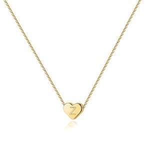 PAVOI 14K Yellow Gold Plated Mini Dainty Heart Initial Necklace | Slider Adjustable Necklace - 18" | Letter Necklaces for Women | Z Initial