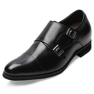 CHAMARIPA Men's Height Increasing Elevator Shoes Invisible Elevated Oxfords Leather Dress Shoes Cap-Toe Monk Strap 2.76 Inches Taller H81X92K071D 10 US