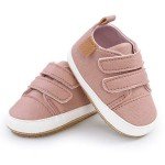 SOFMUO Baby Boys Girls High Top Ankle Leather Sneakers Soft Rubber Sole Infant Moccasins Newborn Oxford Loafers Anti-Slip Toddler Wedding Uniform Dress Shoes(A01/Pink,12-18 Months)