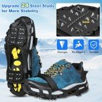 Ice Cleats for Shoes and Boots Non Slip Ice Gripper Crampons for Women Men Kids 24 Studs Universal Snow Cleats with Adjustable Straps for Hiking Climbing Ice Fishing