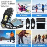 Ice Cleats for Shoes and Boots Non Slip Ice Gripper Crampons for Women Men Kids 24 Studs Universal Snow Cleats with Adjustable Straps for Hiking Climbing Ice Fishing