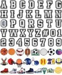 BOWNDY 60pcs Letters Numbers and Sports Charms for Croc Clog Shoe Decoration, Basketball Baseball Hockey Softball Soccer Football Gift for Shoe & Bracelet Wristband Party Gifts