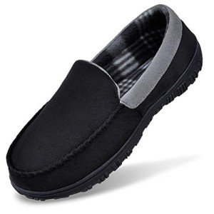 MIXIN Slippers for Men House Shoes Moccasin with Comfortable Memory Foam Indoor Outdoor black grey 10.5