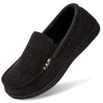 HomeTop Men's House Slippers Memory Foam Shoes Moccasins Style Indoor Outdoor Classic Breathable Premium Microsuede Washable Slippers Black, 9 US