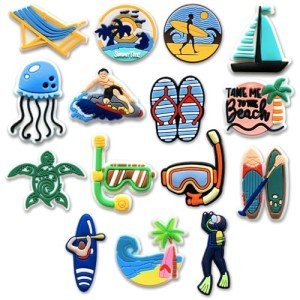 Qimbytar 15Pcs Summer Sports Shoe Charms Fit for Clog Sandals Decoration, Beach Shoe Charms for Party Favor