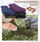 YSense 5 Pairs Merino Wool Socks for Women Winter Thick Hiking Socks Cozy Warm Socks Boot Socks Cushion Crew Socks