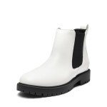 DREAM PAIRS Women's Low Heel Chelsea Ankle Boots Fashion Slip On Elastic Fall Booties Shoes,Size 8,WHITE/BLACK,DAB213