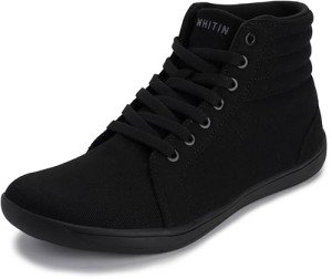 WHITIN Women's High Top Sneakers Barefoot Minimalist Shoes Wide Toe Box Zero Drop Sole Size 9.5W Canvas Training Tenis Fashion Walking Gym All Black 41