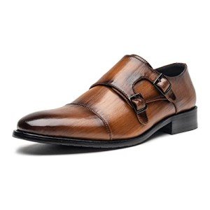 Men's Dress Shoes Double Monk Strap Slip on Loafer Buckle Men Oxford Formal Business Casual Comfortable Dress Shoes for Men Brown(A22718-BRNM-40)