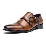 Men's Dress Shoes Double Monk Strap Slip on Loafer Buckle Men Oxford Formal Business Casual Comfortable Dress Shoes for Men Brown(A22718-BRNM-40)