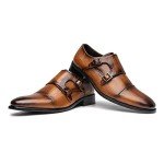 Men's Dress Shoes Double Monk Strap Slip on Loafer Buckle Men Oxford Formal Business Casual Comfortable Dress Shoes for Men Brown(A22718-BRNM-40)