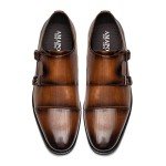 Men's Dress Shoes Double Monk Strap Slip on Loafer Buckle Men Oxford Formal Business Casual Comfortable Dress Shoes for Men Brown(A22718-BRNM-40)