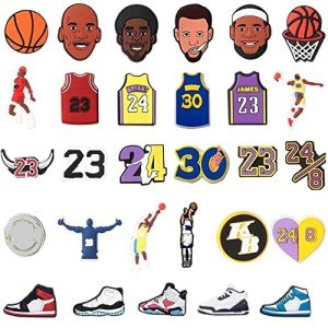 Qqtozsy 30pcs Basketball Shoes Charms for Boys, Unduplicated Shoe Charms for Boys Gift Decor PVC Sports Shoe Charms for Teens Man Party Favors