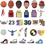 Qqtozsy 30pcs Basketball Shoes Charms for Boys, Unduplicated Shoe Charms for Boys Gift Decor PVC Sports Shoe Charms for Teens Man Party Favors