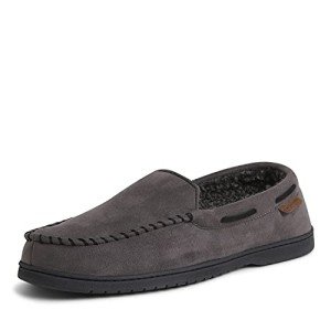 Dearfoams Men's Keaton Memory Foam Moccasin with Wide Widths Slipper, Pavement Microsuede, X-Large