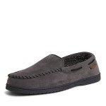 Dearfoams Men's Keaton Memory Foam Moccasin with Wide Widths Slipper, Pavement Microsuede, X-Large