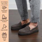 Dearfoams Men's Keaton Memory Foam Moccasin with Wide Widths Slipper, Pavement Microsuede, X-Large