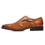 La Milano Mens Leather and Suede Double Monk Strap Loafer Dress Shoes