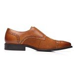La Milano Mens Leather and Suede Double Monk Strap Loafer Dress Shoes