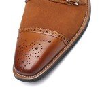 La Milano Mens Leather and Suede Double Monk Strap Loafer Dress Shoes