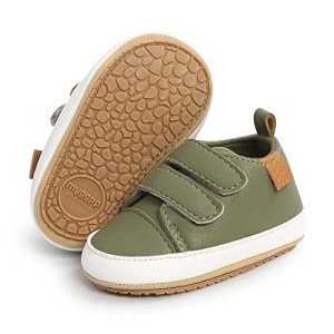 SOFMUO Baby Boys Girls High Top Ankle Leather Sneakers Soft Rubber Sole Infant Moccasins Newborn Oxford Loafers Anti-Slip Toddler Wedding Uniform Dress Shoes(A01/Green,12-18 Months)