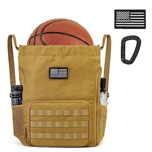 G4Free Drawstring Backpack Gym Backpack Soccer Basketball Bag with Shoes Compartment Tactical Water-Resistant String Sports Bag for Men Women(Tan)