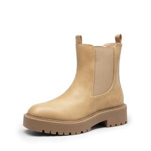 DREAM PAIRS Women's Chelsea Ankle Boots Fashion Low Heel Lug Sole Platform Fall Booties Shoes,Size 7.5,NUDE-NUBUCK,SDAB2412W