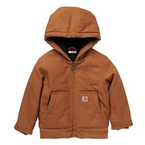 Carhartt Boys' Insulated Hooded Canvas Zip-up Jacket, Brown, 4T