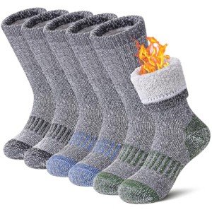 DOSKONI Kids Wool Hiking Socks Boys Girls Merino Wool Socks Thermal Winter Warm Thick Cushion Cozy Boot Crew Socks 3 Pairs-Black Blue Green,8-12 Year Old
