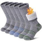DOSKONI Kids Wool Hiking Socks Boys Girls Merino Wool Socks Thermal Winter Warm Thick Cushion Cozy Boot Crew Socks 3 Pairs-Black Blue Green,8-12 Year Old