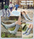 DOSKONI Kids Wool Hiking Socks Boys Girls Merino Wool Socks Thermal Winter Warm Thick Cushion Cozy Boot Crew Socks 3 Pairs-Black Blue Green,8-12 Year Old