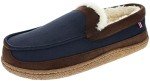 IZOD Men's Moccasin Slipper, Memory Foam Indoor/Outdoor House Shoes, Warm Classic Slip-On, Two-Tone Navy Blue, Men's Size 9.5-10.5