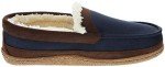 IZOD Men's Moccasin Slipper, Memory Foam Indoor/Outdoor House Shoes, Warm Classic Slip-On, Two-Tone Navy Blue, Men's Size 9.5-10.5