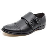 Metrocharm MC300 Men's Double Monk Strap Cap Toe Slip On Loafers Dress Shoes (12 D(M) US, Black)